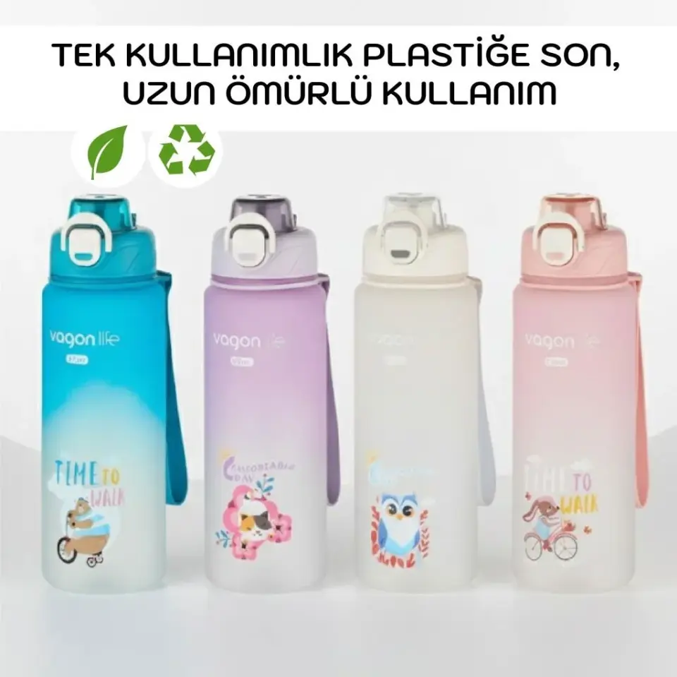Vagonlife 800 Ml Soft-Touch  Sevimli Hayvan Figürlü Turkuaz