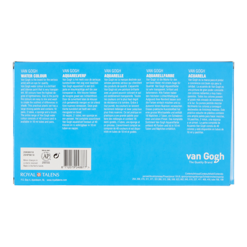 Van Gogh Suluboya Plastik Kutu Seti | 18 Yarım Boya Kabı + 2 X 10 Ml Tüp