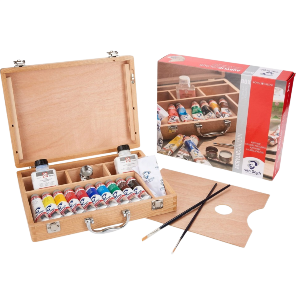Van Gogh Akrilik Boya Ahşap Kutu Temel | 10 X 40 Ml + Aksesuarlar