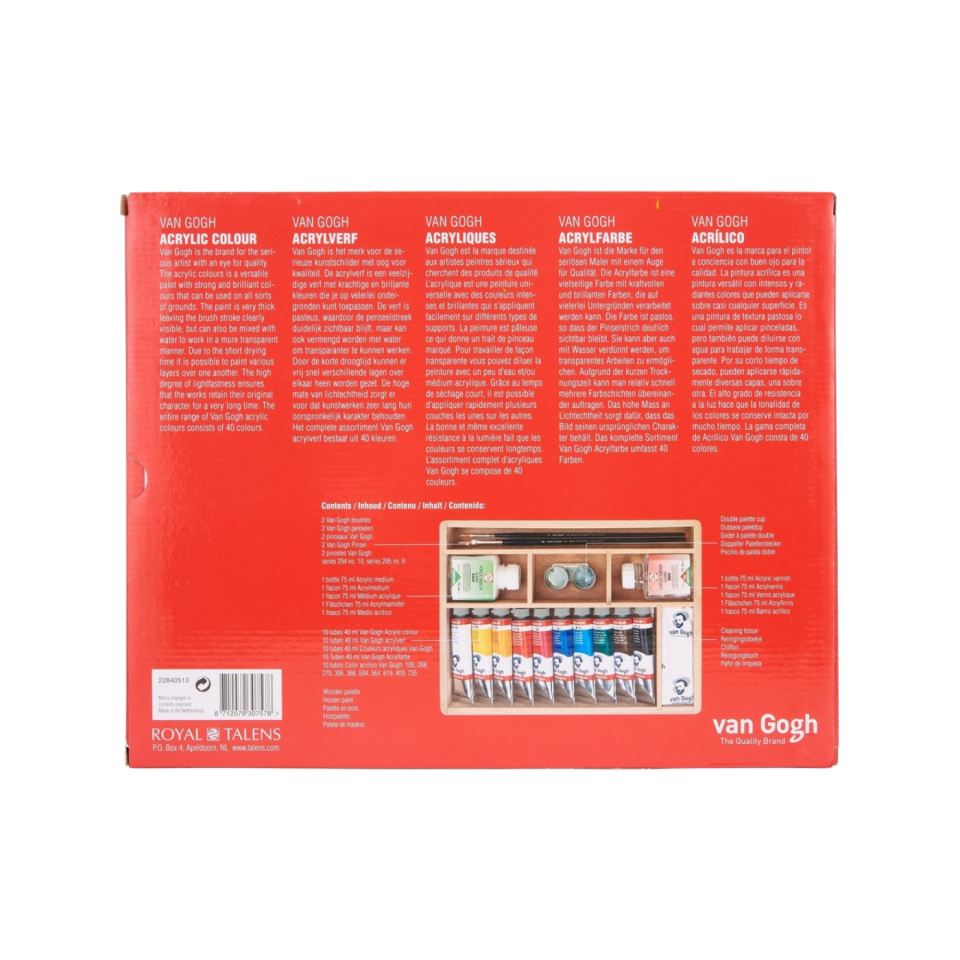Van Gogh Akrilik Boya Ahşap Kutu Temel | 10 X 40 Ml + Aksesuarlar