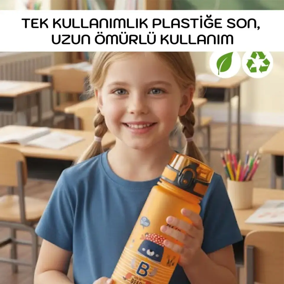 Uzspace Sevimli Hayvan Desenli Soft-Touch  500 Ml Trıtan Su Matarası Mavi