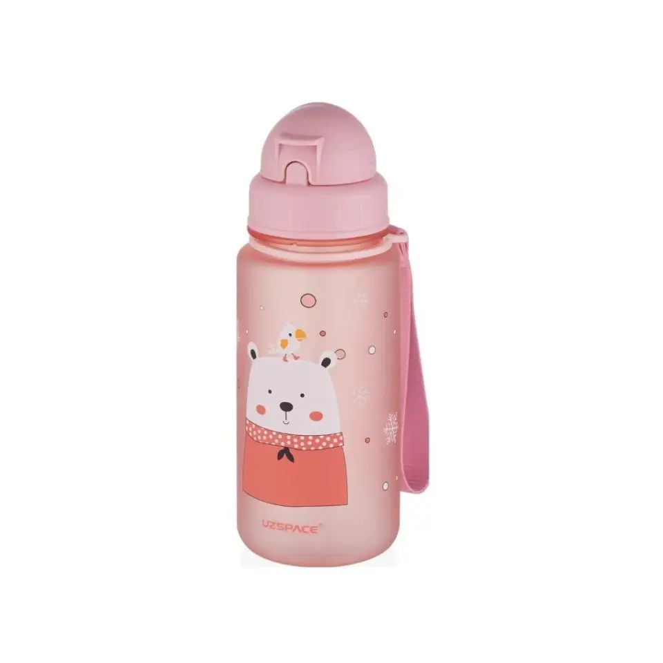 Uzspace Sevimli Hayvan Desenli Soft-Touch  400ml Trıtan Su Matarası Pembe