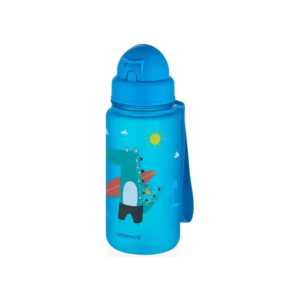 Uzspace Sevimli Hayvan Desenli Soft-Touch 400ml Tritan Su Matarası Mavi