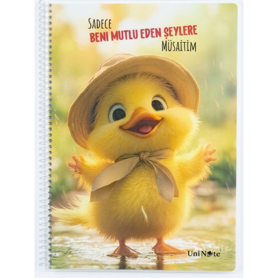 UniNote Civciv Spiralli Kabartma Kapak A4 96 Yp.Çizgili Defter 08