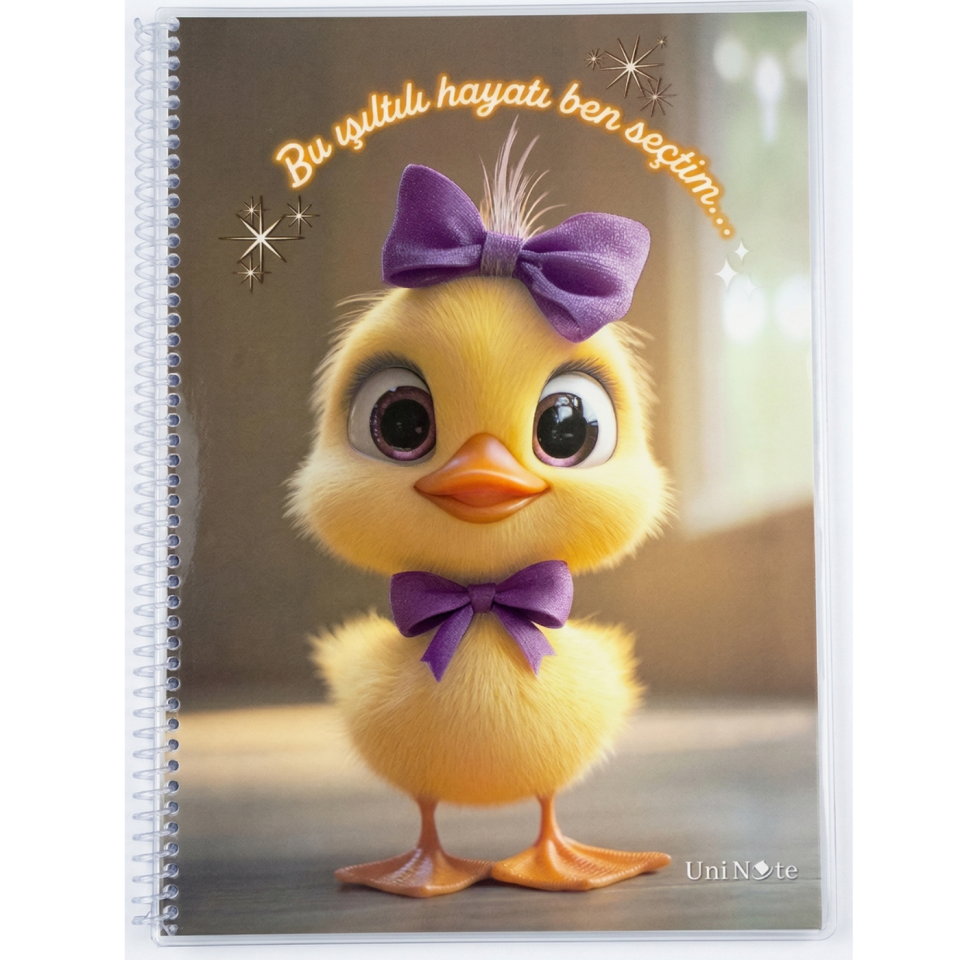 UniNote Civciv Spiralli Kabartma Kapak A4 96 Yp.Kareli Defter 07