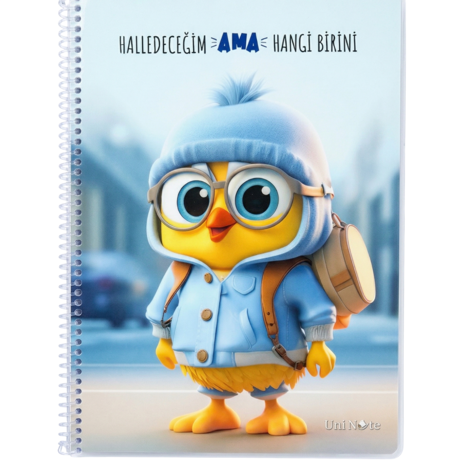 UniNote Civciv Spiralli Kabartma Kapak A4 72 Yp.Kareli Defter 05