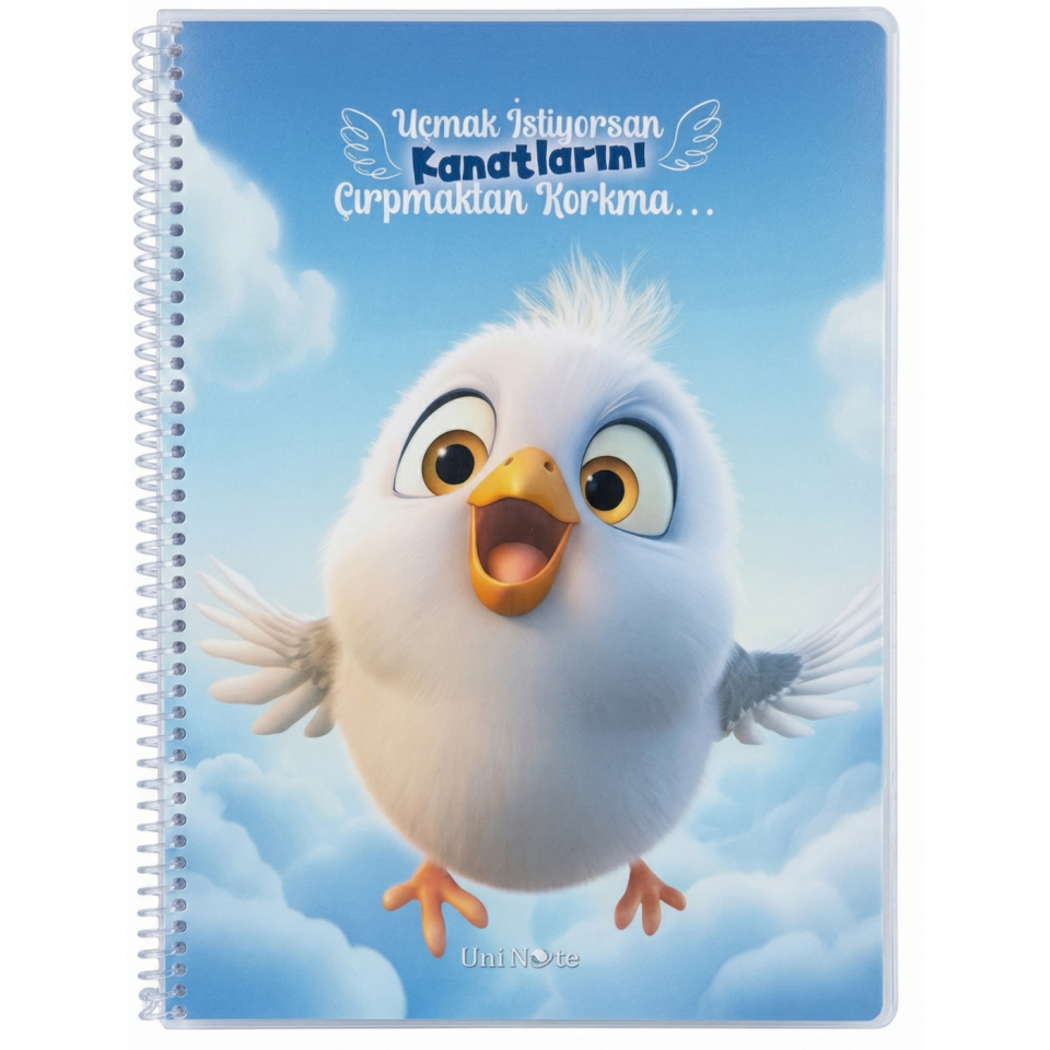 UniNote Civciv Spiralli Kabartma Kapak A4 72 Yp.Çizgili Defter 04