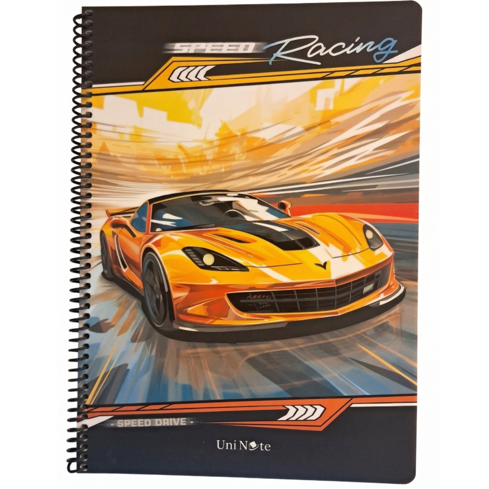 UniNote Cars Spiralli Kabartma Kapak A4 72 Yp.Kareli Defter 01