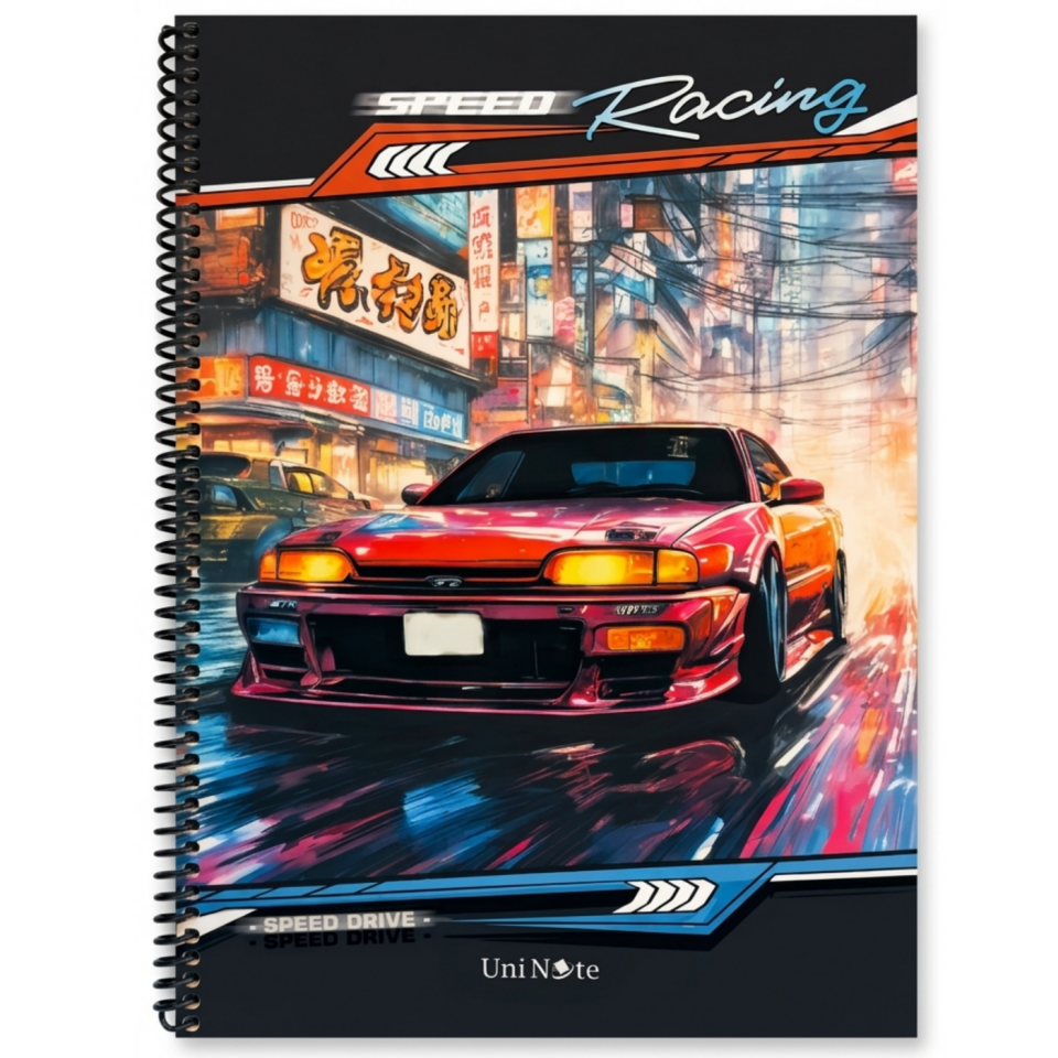 UniNote Cars Spiralli Kabartma Kapak A4 72 Yp.Kareli Defter 04