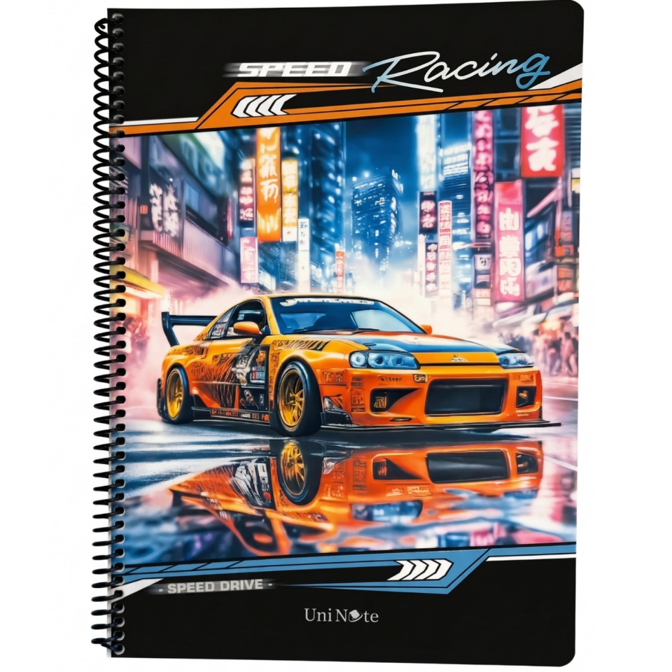 UniNote Cars Spiralli Kabartma Kapak A4 72 Yp.Kareli Defter 06