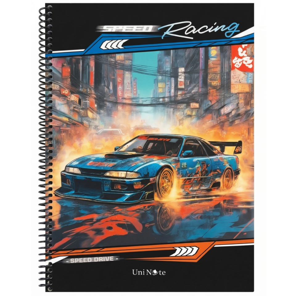 UniNote Cars Spiralli Kabartma Kapak A4 72 Yp.Kareli Defter 07