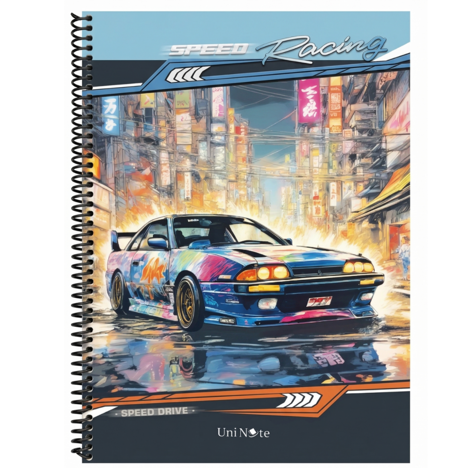UniNote Cars Spiralli Kabartma Kapak A4 72 Yp.Çizgili Defter  08